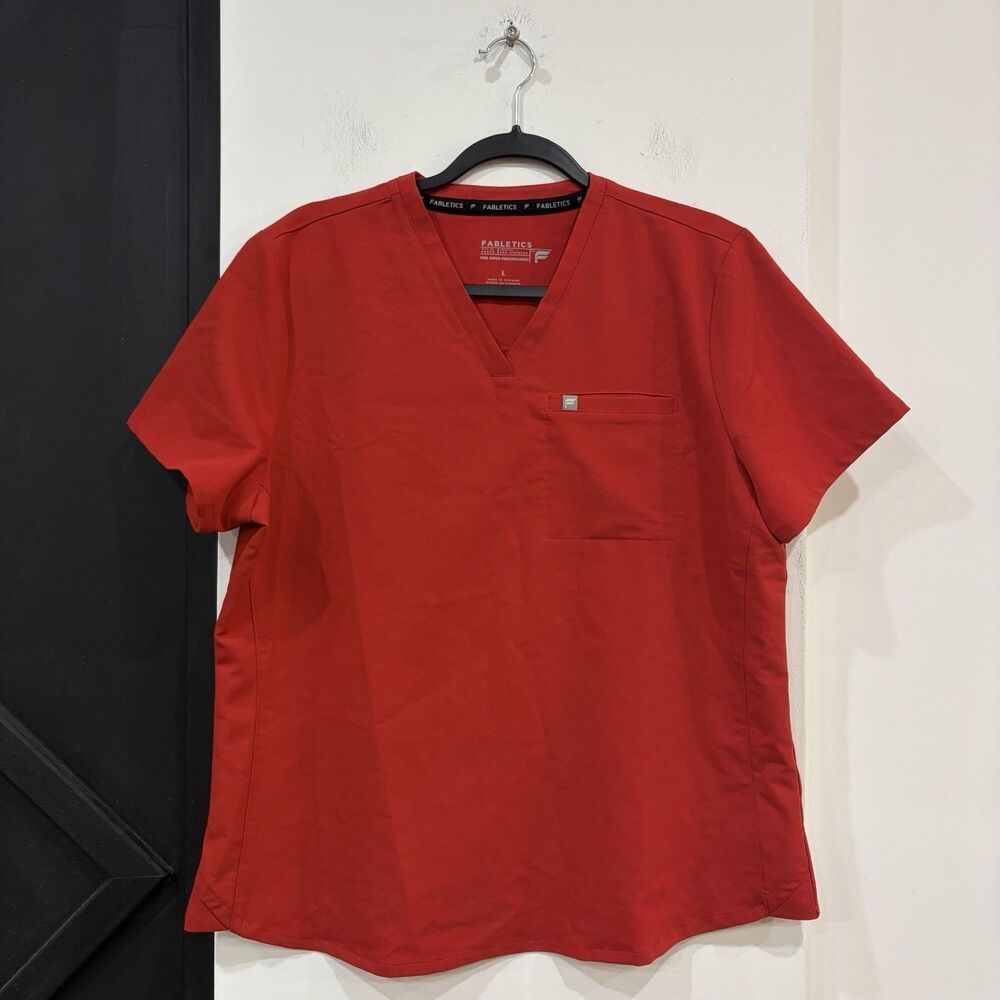 Fabletics Red Vital 1 Pocket Scrub Top Size Large